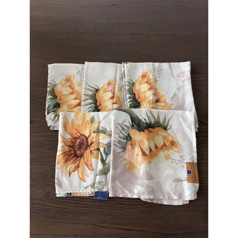 Harvest Season Golden Flowers Napkins Set 5 Cotton Blend Table‎ Linens Vintage